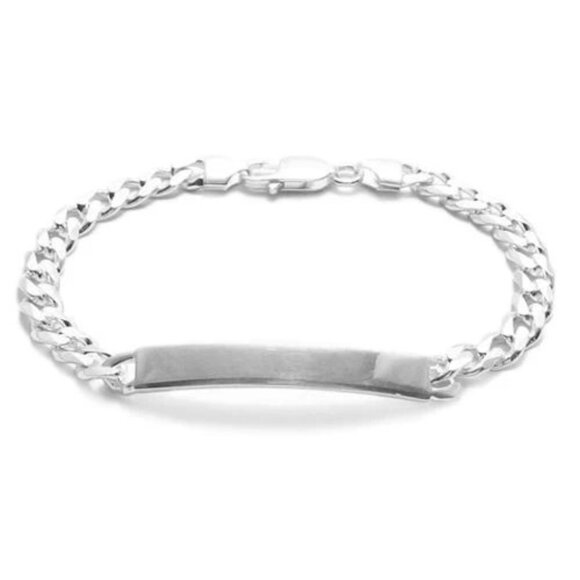 CLASSIC 7MM (180 GAUGE) STERLING SILVER CUBAN LINK ID BRACELET ENGRAVABLE PLATE - Picture 2 of 4